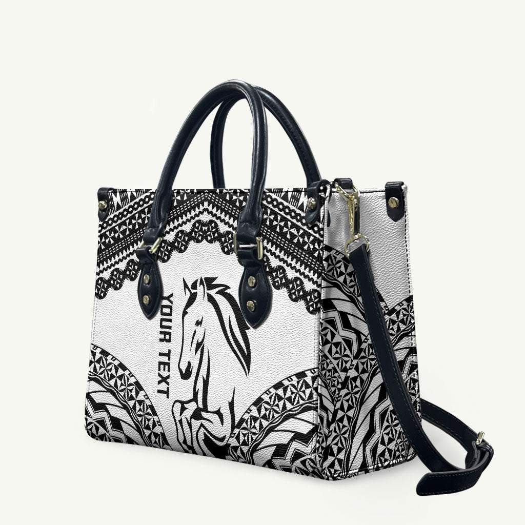 Nadroga Fiji 2026 Rugby Custom Leather Bag Stallion Fijian Tapa Pattern LT14 White - Polynesian Pride