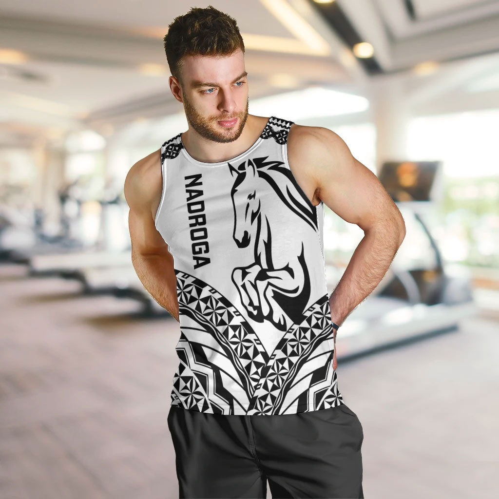 Nadroga Fiji 2026 Rugby Custom Men Tank Top Stallion Fijian Tapa Pattern LT14 White - Polynesian Pride