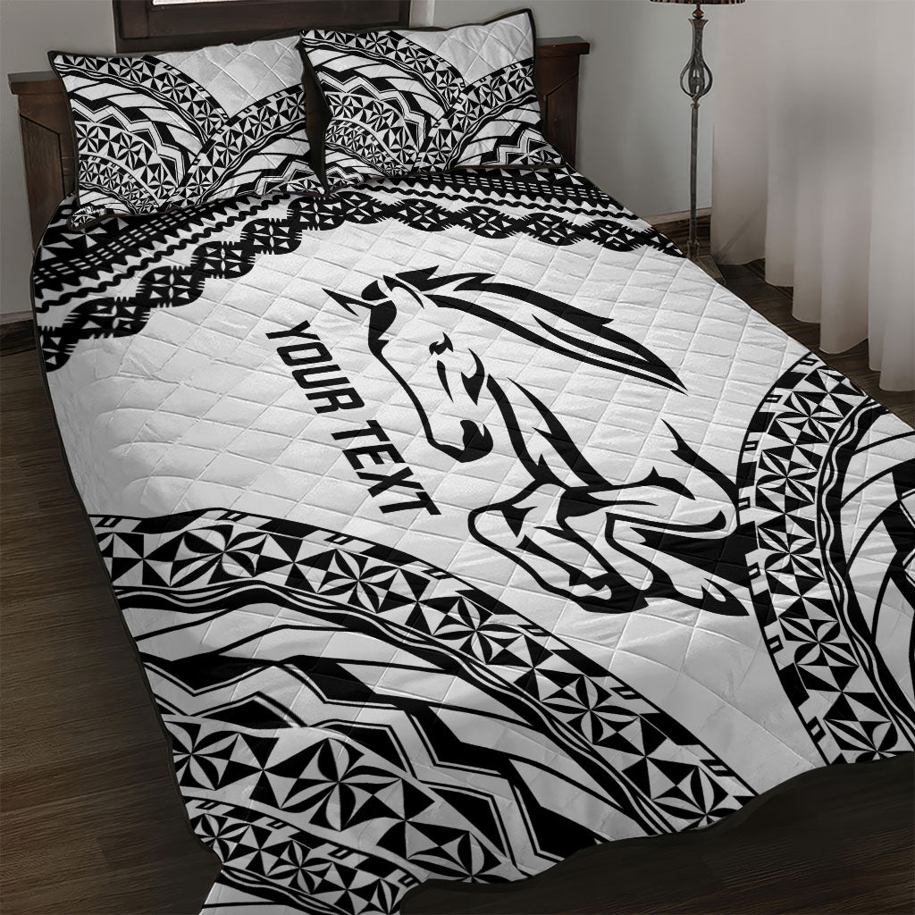 Nadroga Fiji 2026 Rugby Custom Quilt Bed Set Stallion Fijian Tapa Pattern LT14 White - Polynesian Pride