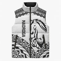 Nadroga Fiji 2026 Rugby Custom Sleeveless Puffer Jacket Stallion Fijian Tapa Pattern LT14 Unisex White - Polynesian Pride