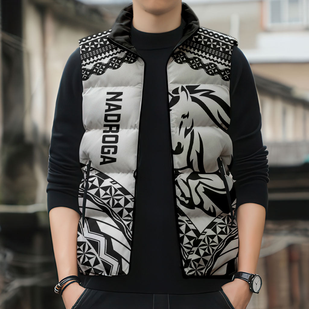 Nadroga Fiji 2026 Rugby Custom Sleeveless Puffer Jacket Stallion Fijian Tapa Pattern LT14 - Polynesian Pride
