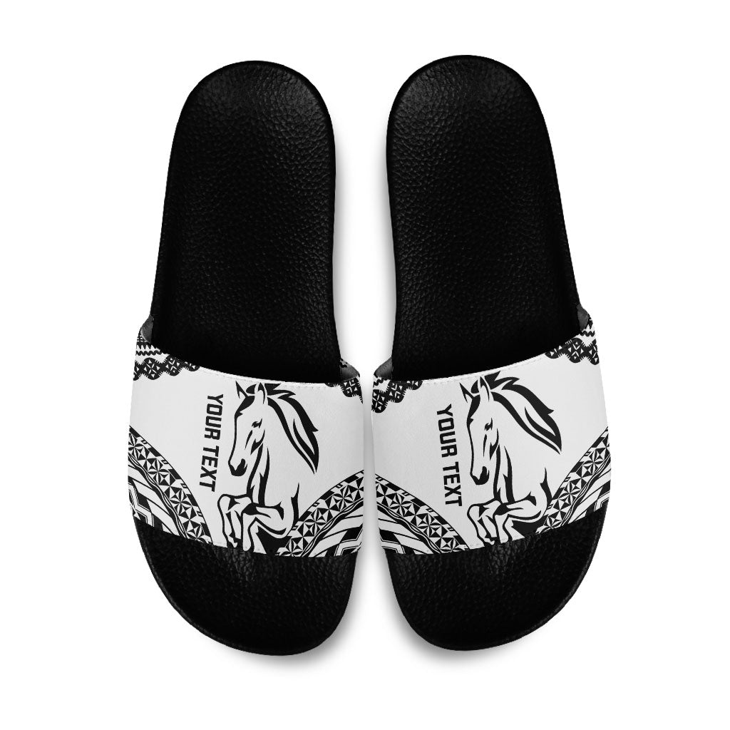 Nadroga Fiji 2026 Rugby Custom Slide Sandals Stallion Fijian Tapa Pattern LT14 White - Polynesian Pride