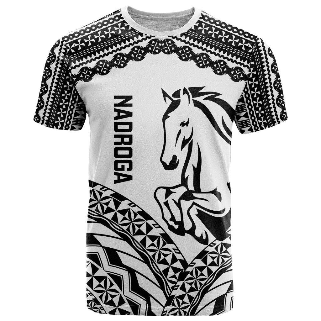 Nadroga Fiji 2026 Rugby Custom T Shirt Stallion Fijian Tapa Pattern LT14 White - Polynesian Pride
