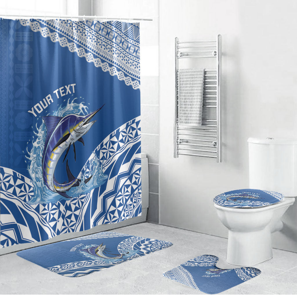 Yasawa Fiji 2026 Rugby Custom Bathroom Set Marlin Fijian Tapa Pattern LT14 Bathroom Set (4 pcs) Blue - Polynesian Pride