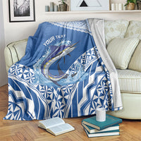 Yasawa Fiji 2026 Rugby Custom Blanket Marlin Fijian Tapa Pattern LT14 Blue - Polynesian Pride
