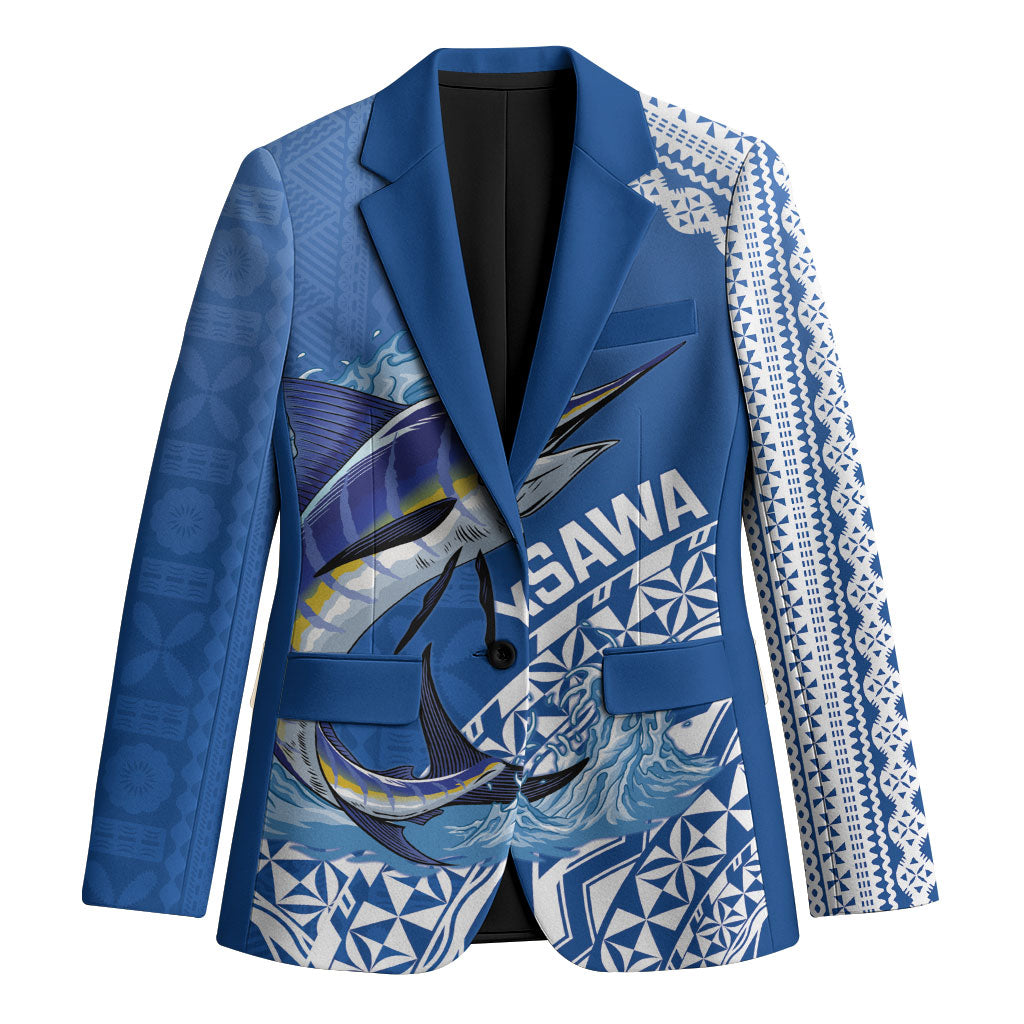 Yasawa Fiji 2026 Rugby Custom Blazer Marlin Fijian Tapa Pattern LT14 Unisex Blue - Polynesian Pride