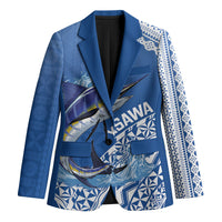 Yasawa Fiji 2026 Rugby Custom Blazer Marlin Fijian Tapa Pattern LT14 Unisex Blue - Polynesian Pride