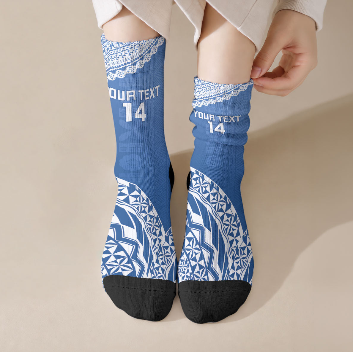 Yasawa Fiji 2026 Rugby Custom Crew Socks Marlin Fijian Tapa Pattern LT14 Crew Socks Blue - Polynesian Pride