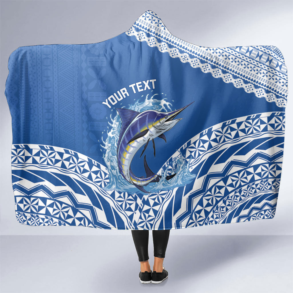 Yasawa Fiji 2026 Rugby Custom Hooded Blanket Marlin Fijian Tapa Pattern LT14 One Size Blue - Polynesian Pride