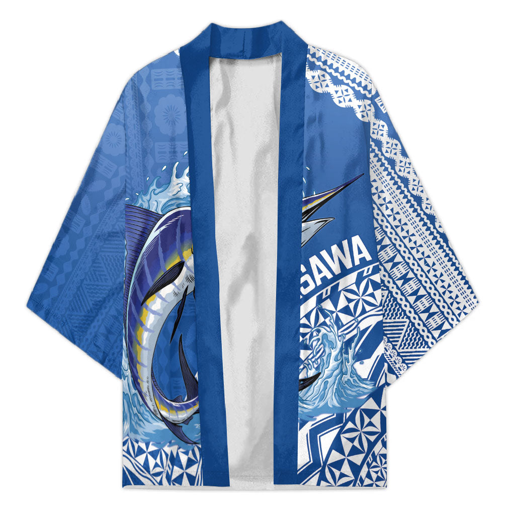 Yasawa Fiji 2026 Rugby Custom Kimono Marlin Fijian Tapa Pattern LT14 Unisex Blue - Polynesian Pride