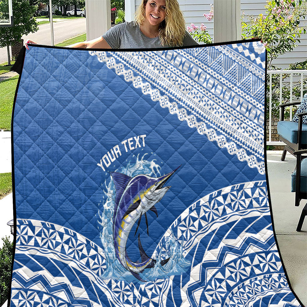 Yasawa Fiji 2026 Rugby Custom Quilt Marlin Fijian Tapa Pattern LT14 Blue - Polynesian Pride