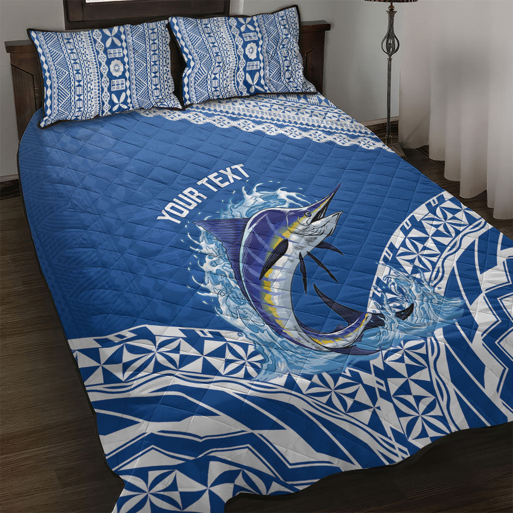 Yasawa Fiji 2026 Rugby Custom Quilt Bed Set Marlin Fijian Tapa Pattern LT14 Blue - Polynesian Pride