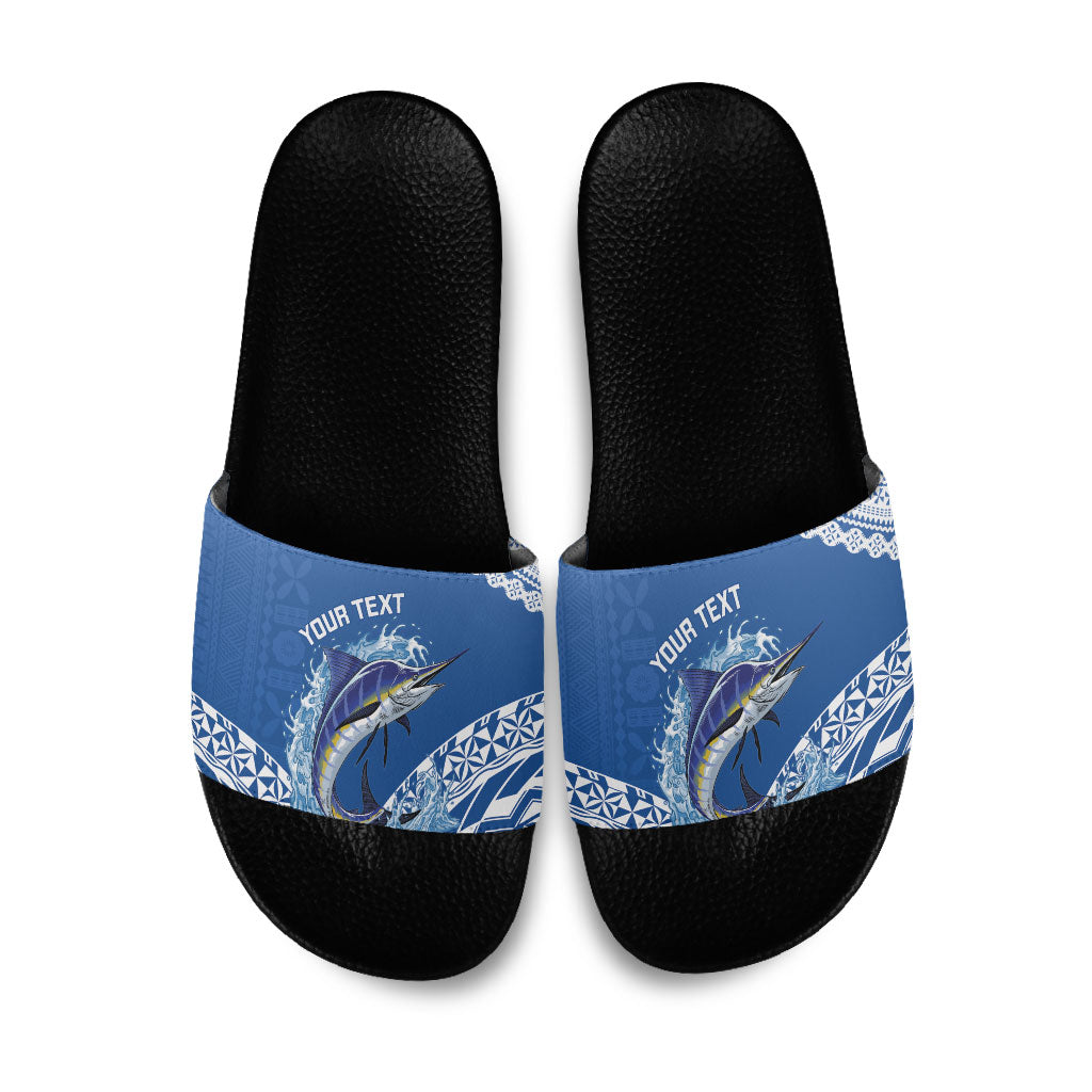 Yasawa Fiji 2026 Rugby Custom Slide Sandals Marlin Fijian Tapa Pattern LT14 Blue - Polynesian Pride