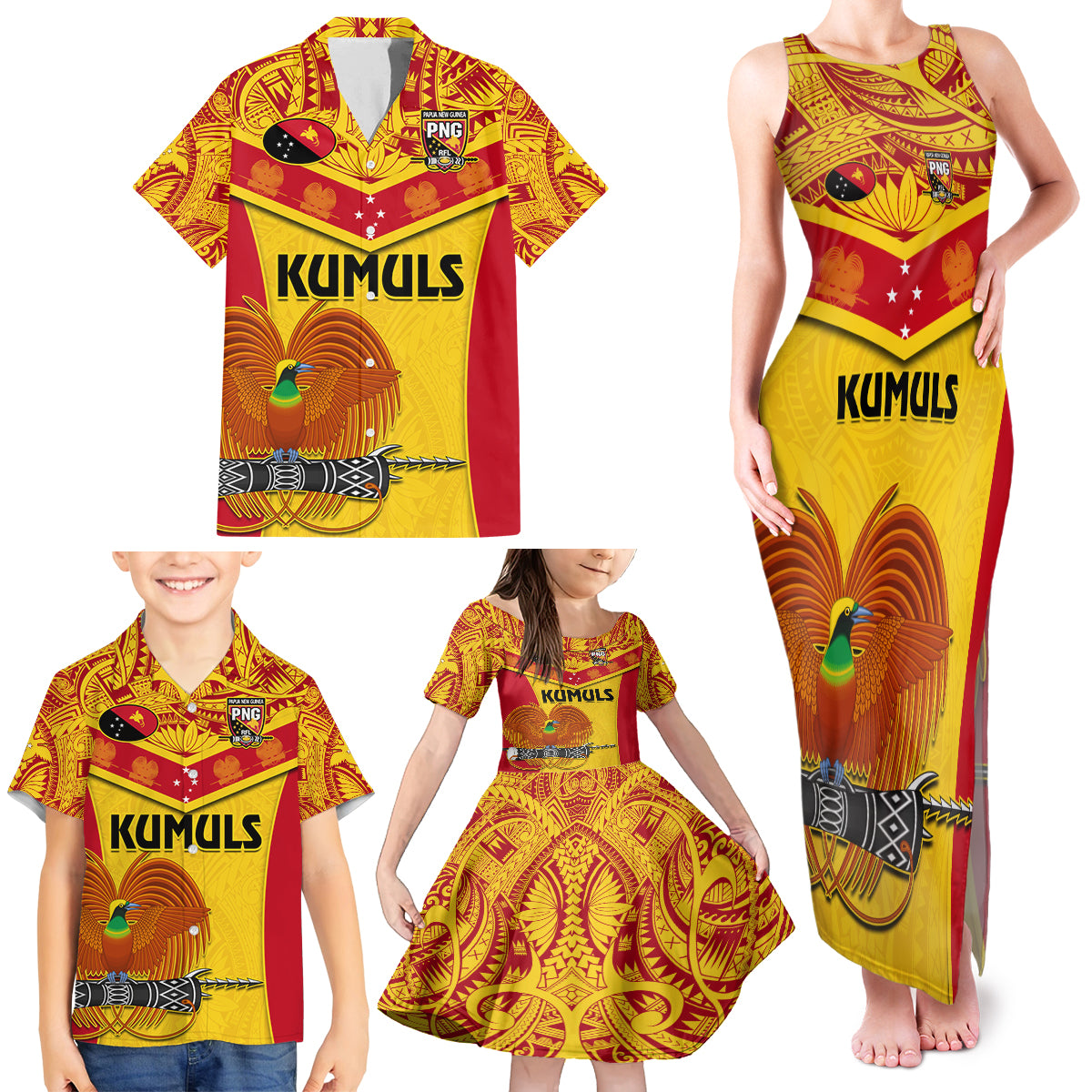 Custom Papua New Guinea Rugby Family Matching Tank Maxi Dress and Hawaiian Shirt 2023 Go Kumuls Pacific Dynamic Style LT14 - Polynesian Pride