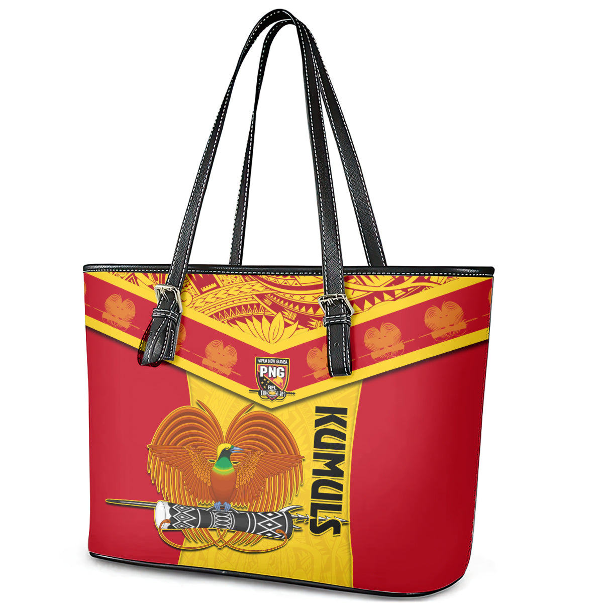 Papua New Guinea Rugby Leather Tote Bag 2023 Go Kumuls Pacific Dynamic Style LT14 - Polynesian Pride