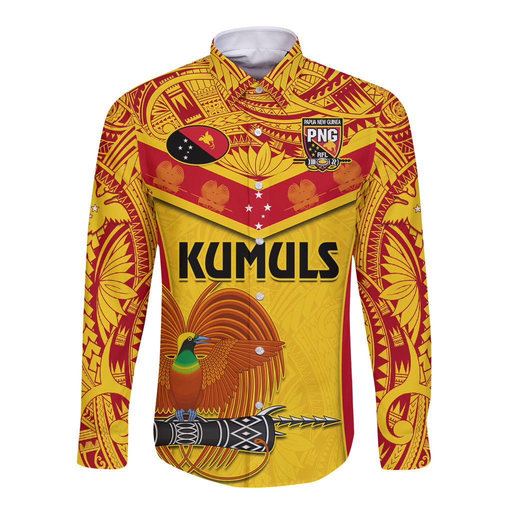 Custom Papua New Guinea Rugby Long Sleeve Button Shirt 2023 Go Kumuls Pacific Dynamic Style LT14 Unisex Yellow - Polynesian Pride