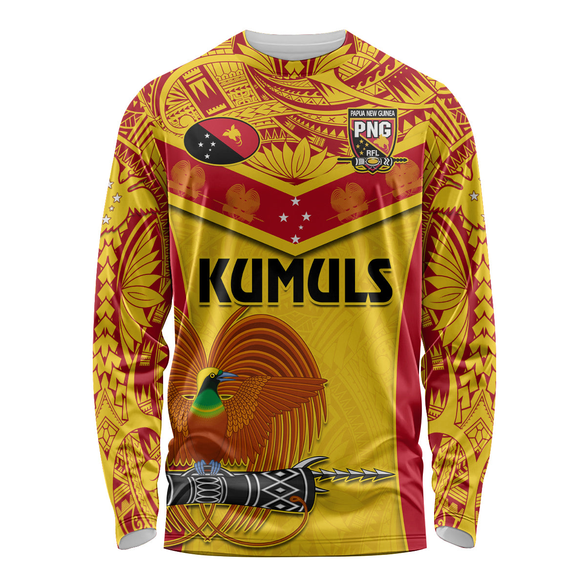 Custom Papua New Guinea Rugby Long Sleeve Shirt 2023 Go Kumuls Pacific Dynamic Style LT14 Unisex Yellow - Polynesian Pride