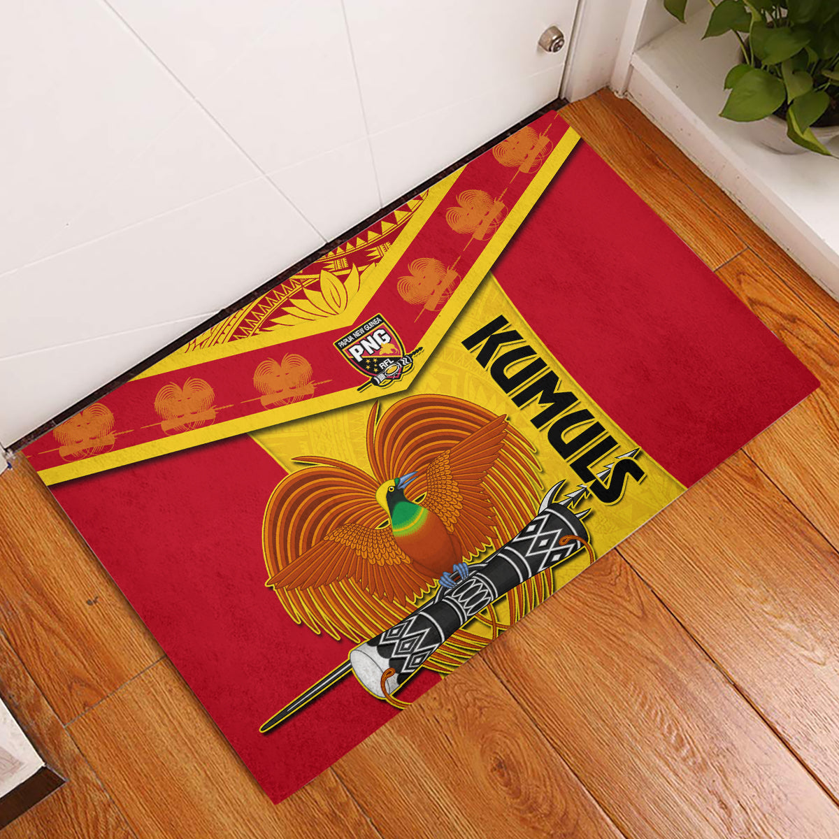 Papua New Guinea Rugby Rubber Doormat 2023 Go Kumuls Pacific Dynamic Style LT14 Yellow - Polynesian Pride