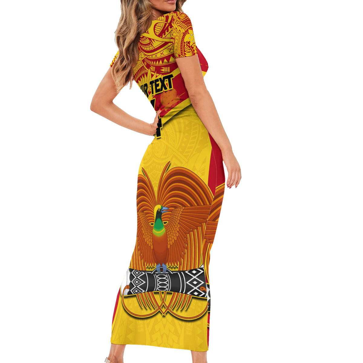 Custom Papua New Guinea Rugby Short Sleeve Bodycon Dress 2023 Go Kumuls Pacific Dynamic Style LT14 - Polynesian Pride