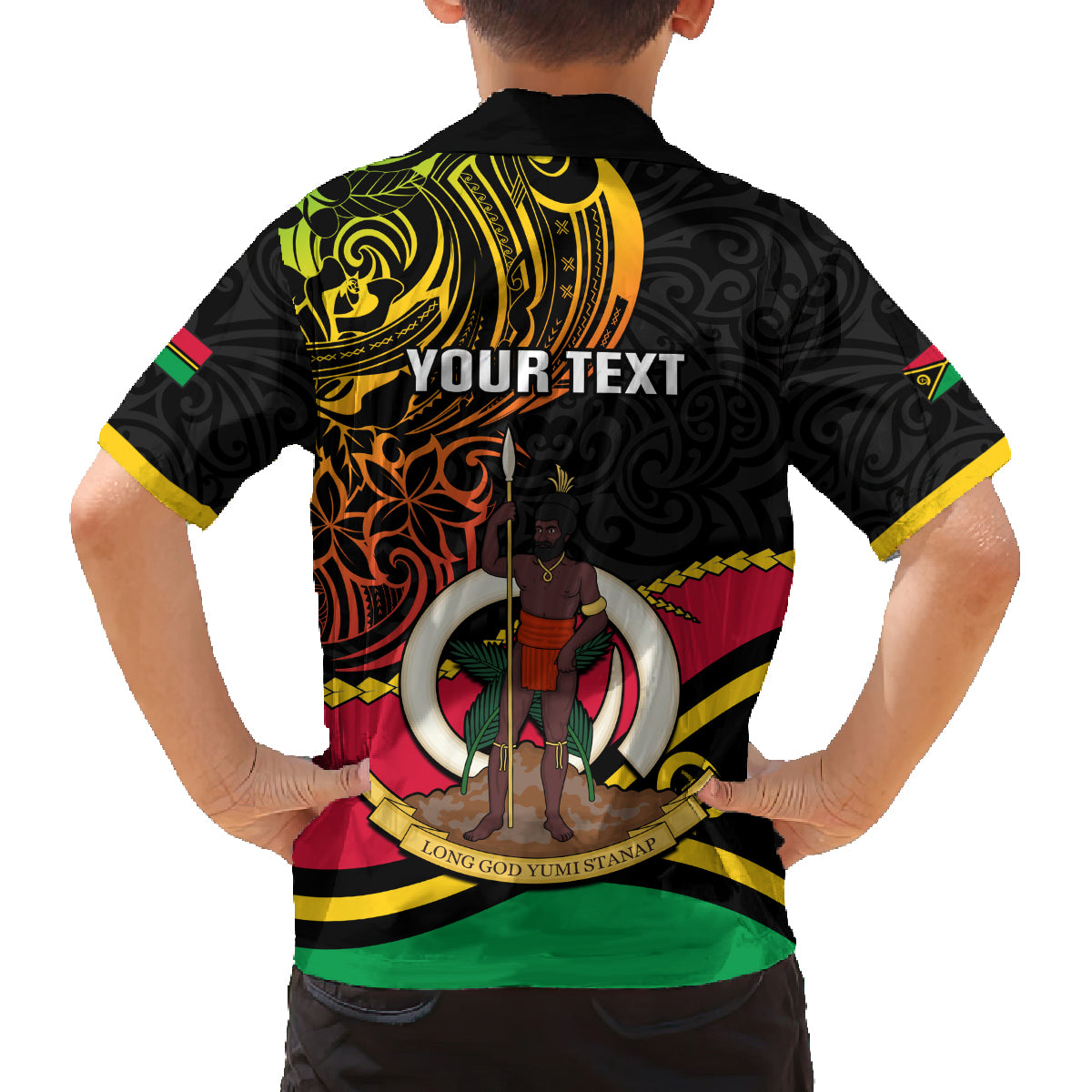 Personalised Vanuatu Unity Day Family Matching Off Shoulder Short Dress and Hawaiian Shirt 29 November Coat Of Arms With Flag Style LT14 - Polynesian Pride