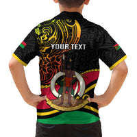 Personalised Vanuatu Unity Day Family Matching Off Shoulder Short Dress and Hawaiian Shirt 29 November Coat Of Arms With Flag Style LT14 - Polynesian Pride