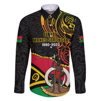 Personalised Vanuatu Unity Day Family Matching Short Sleeve Bodycon Dress and Hawaiian Shirt 29 November Coat Of Arms With Flag Style LT14 Dad's Shirt - Long Sleeve Black - Polynesian Pride