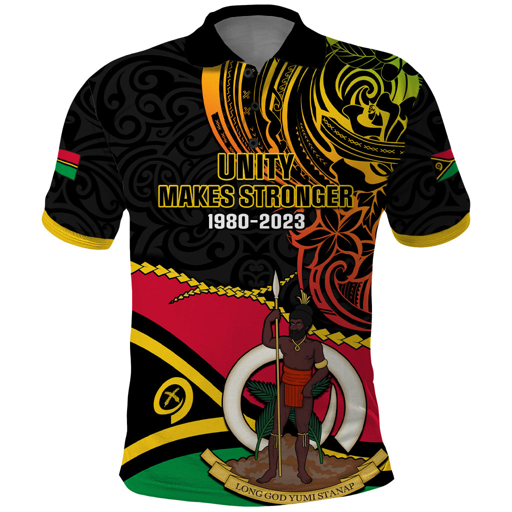 Personalised Vanuatu Unity Day Polo Shirt 29 November Coat Of Arms With Flag Style LT14 Black - Polynesian Pride