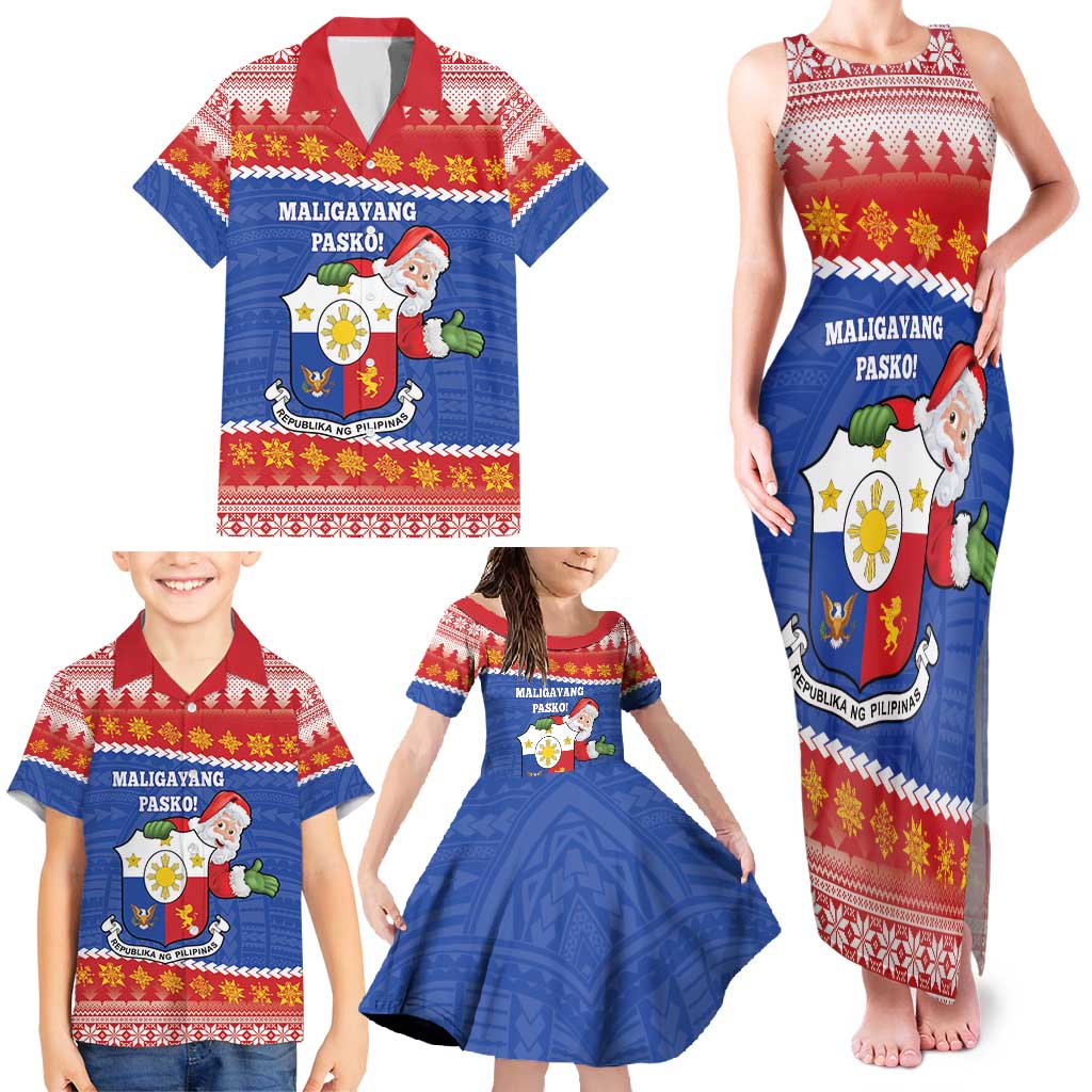 Personalized The Philippines Christmas Family Matching Tank Maxi Dress and Hawaiian Shirt Pilipinas Parol - Maligayang Pasko!