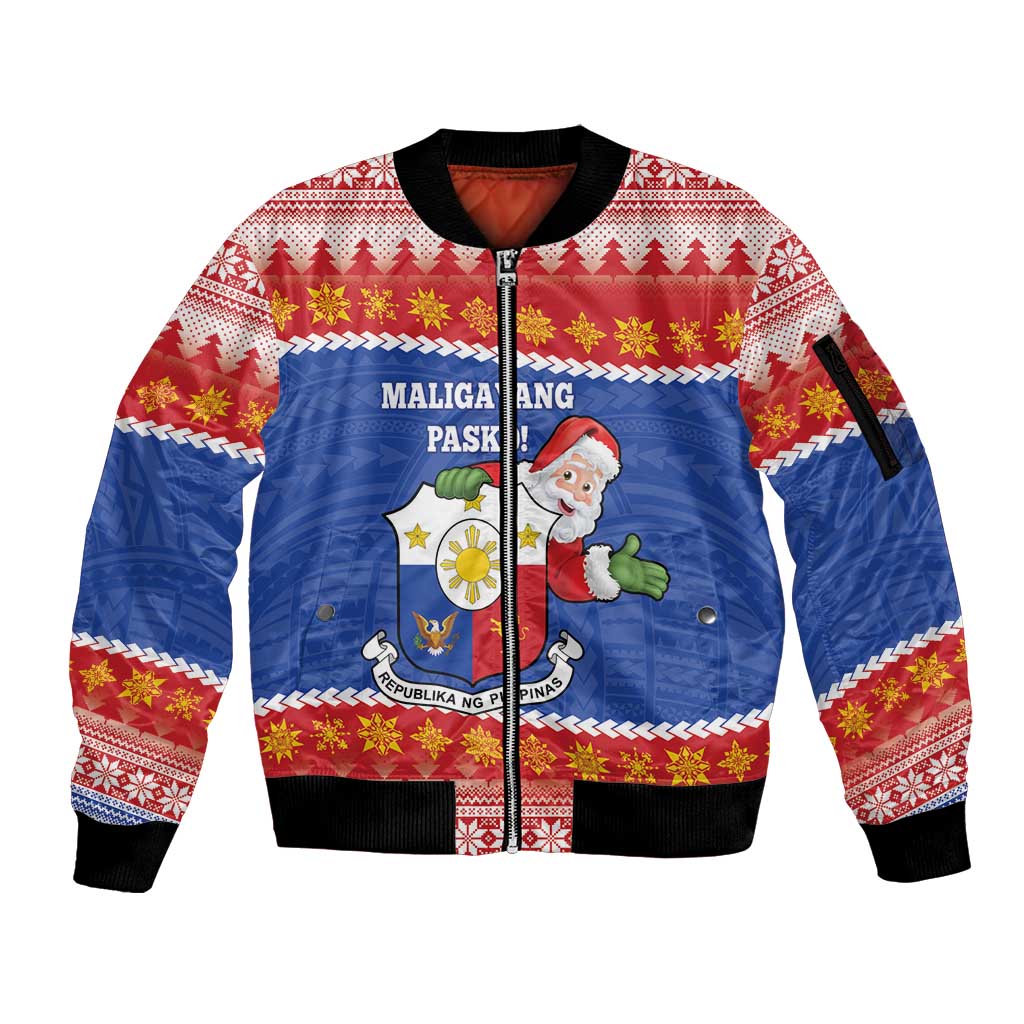 Personalized The Philippines Christmas Sleeve Zip Bomber Jacket Pilipinas Parol - Maligayang Pasko!