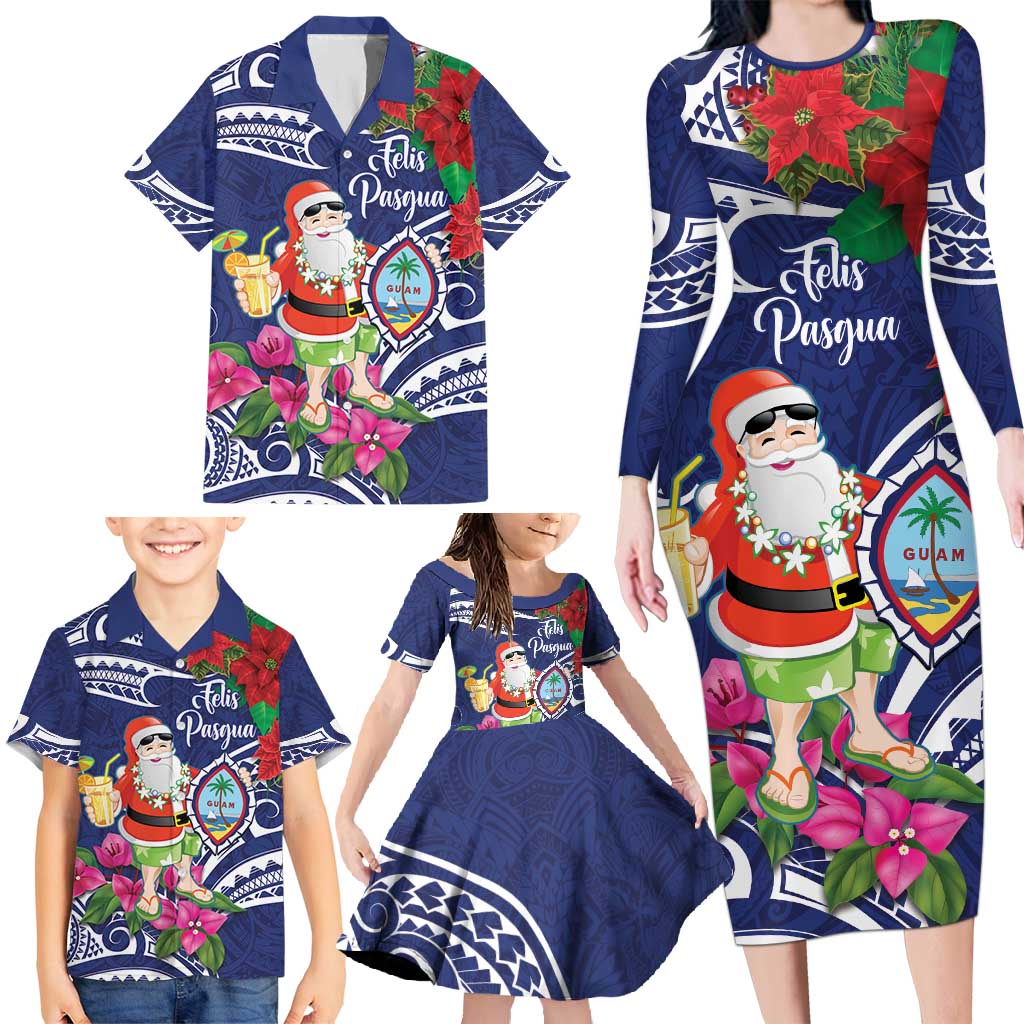 Guam Christmas Family Matching Long Sleeve Bodycon Dress and Hawaiian Shirt Poinsettia With Bougainvillea - Felis Pasgua! LT14 - Polynesian Pride