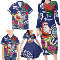 Guam Christmas Family Matching Long Sleeve Bodycon Dress and Hawaiian Shirt Poinsettia With Bougainvillea - Felis Pasgua! LT14 - Polynesian Pride