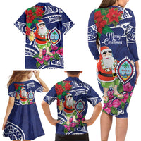 Guam Christmas Family Matching Long Sleeve Bodycon Dress and Hawaiian Shirt Poinsettia With Bougainvillea - Felis Pasgua! LT14 - Polynesian Pride