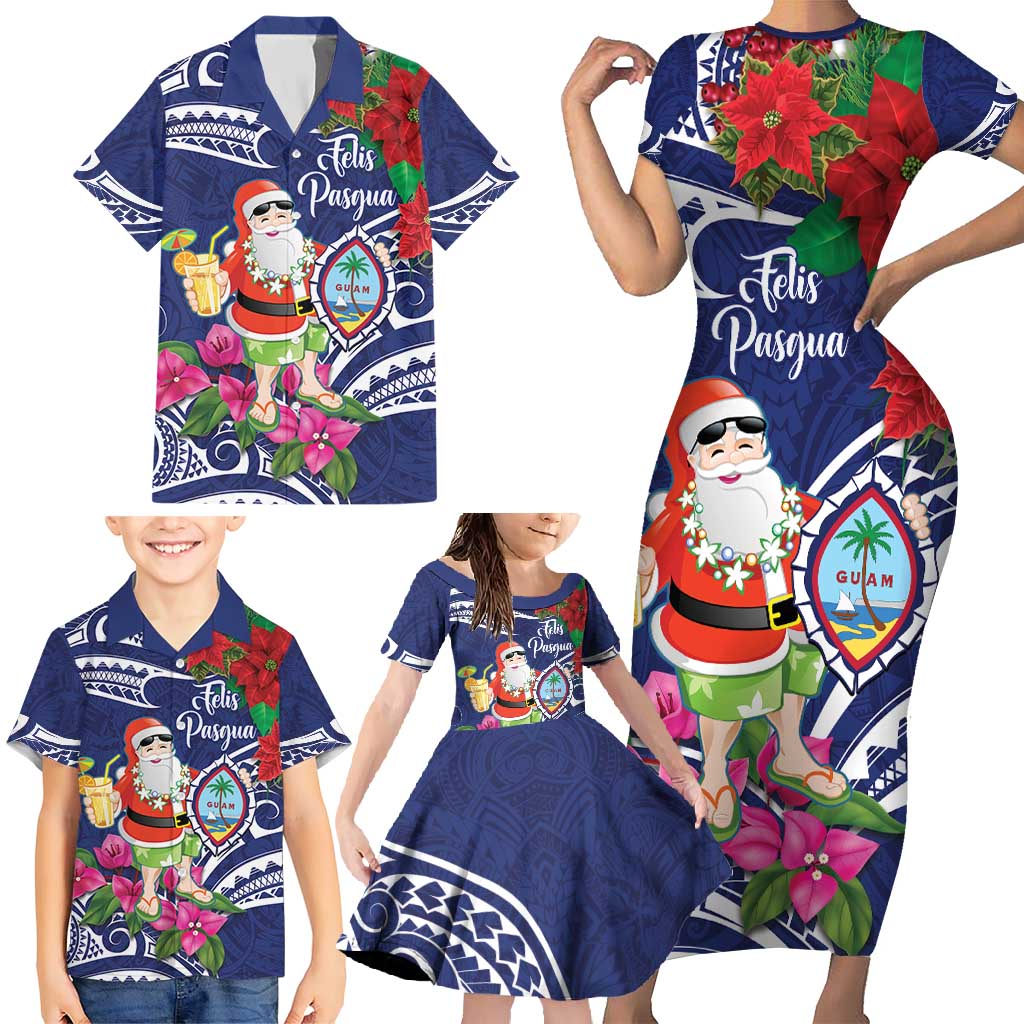 Guam Christmas Family Matching Short Sleeve Bodycon Dress and Hawaiian Shirt Poinsettia With Bougainvillea - Felis Pasgua! LT14 - Polynesian Pride