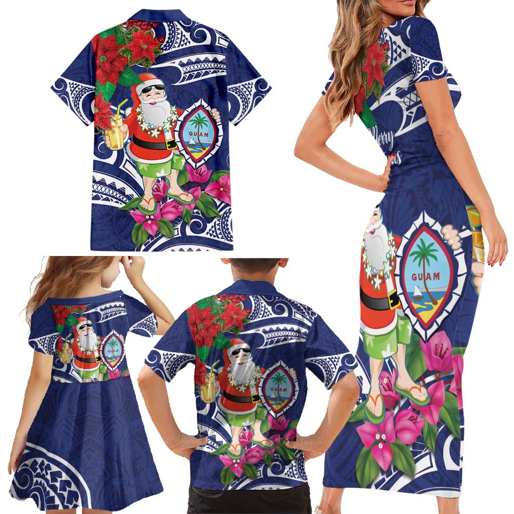 Guam Christmas Family Matching Short Sleeve Bodycon Dress and Hawaiian Shirt Poinsettia With Bougainvillea - Felis Pasgua! LT14 - Polynesian Pride