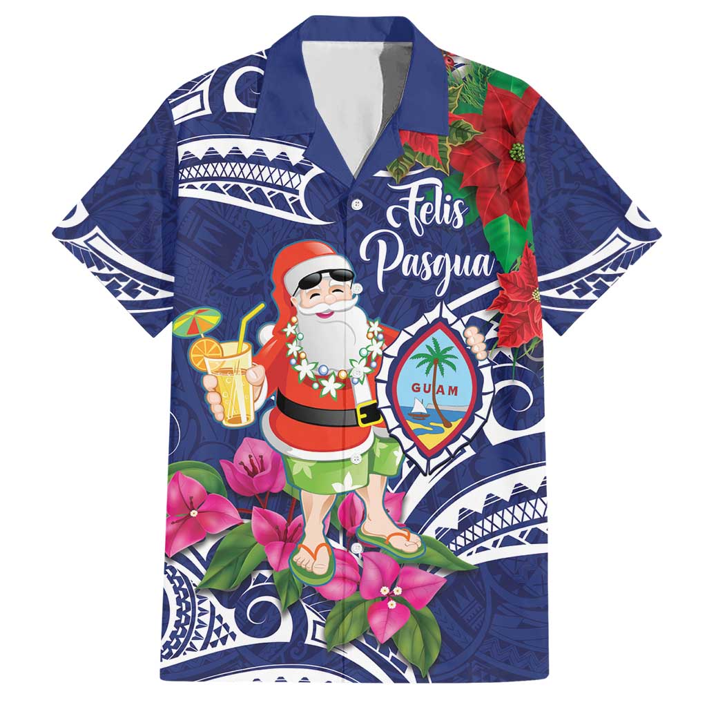 Guam Christmas Hawaiian Shirt Poinsettia With Bougainvillea - Felis Pasgua!