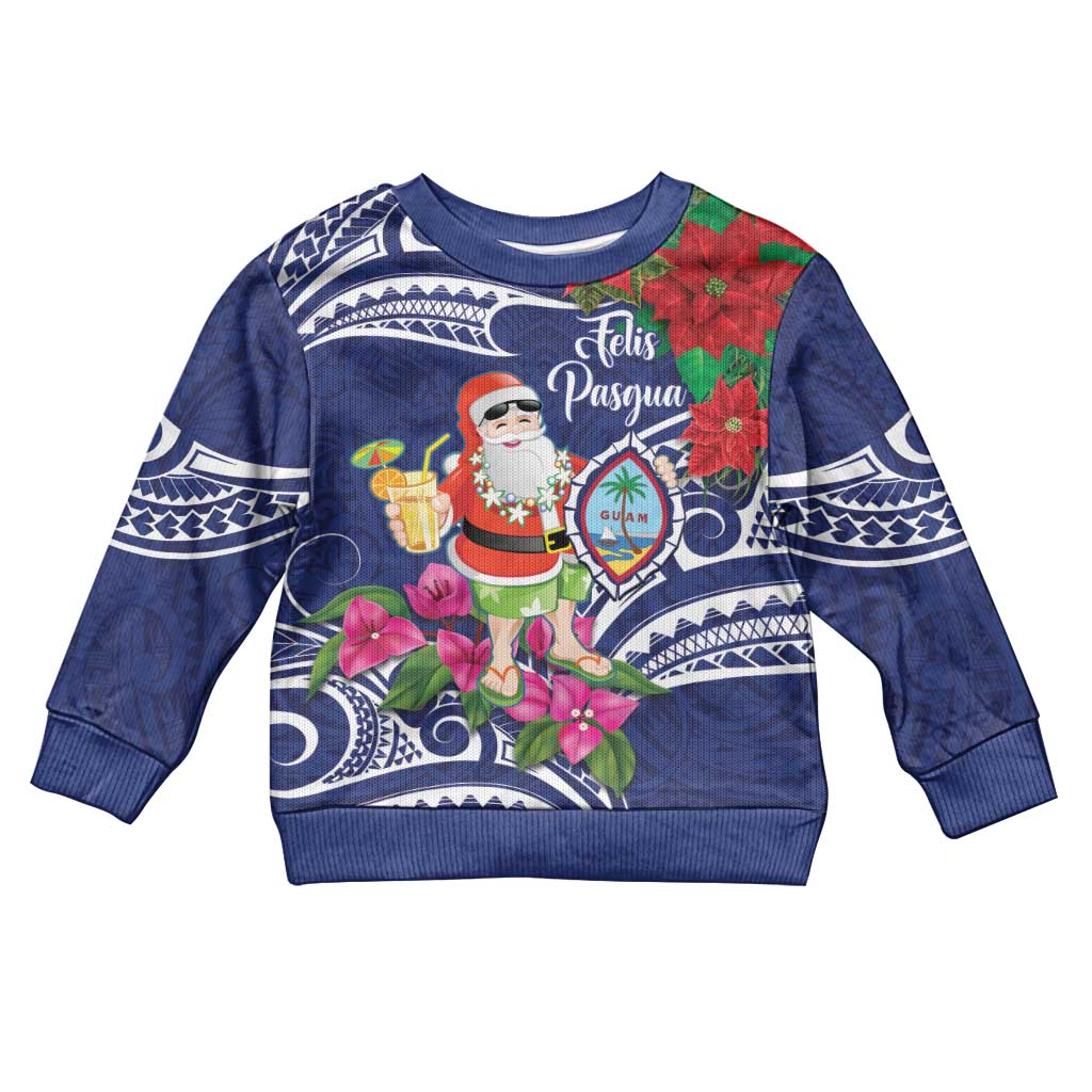 Guam Christmas Kid Ugly Christmas Sweater Poinsettia With Bougainvillea - Felis Pasgua!