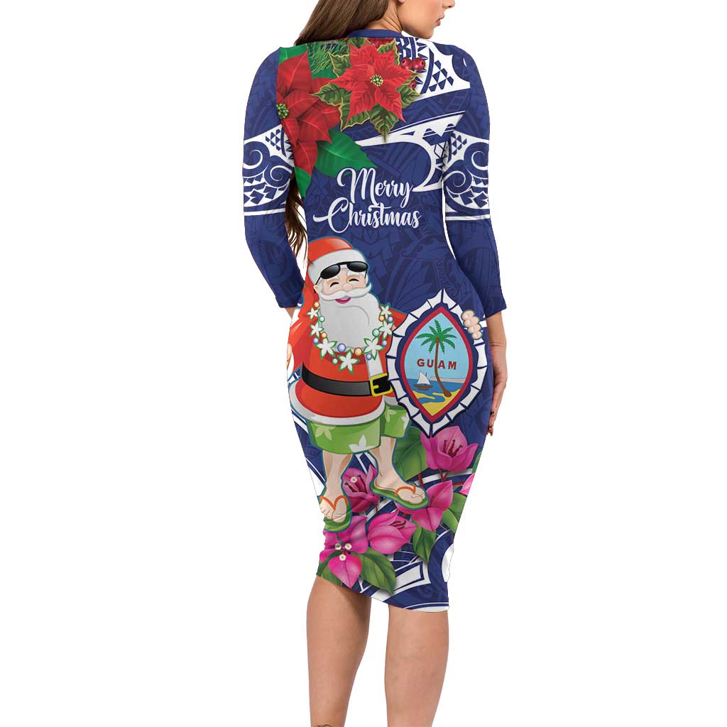 Guam Christmas Long Sleeve Bodycon Dress Poinsettia With Bougainvillea - Felis Pasgua! LT14 - Polynesian Pride