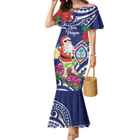 Guam Christmas Mermaid Dress Poinsettia With Bougainvillea - Felis Pasgua! LT14 Women Blue - Polynesian Pride