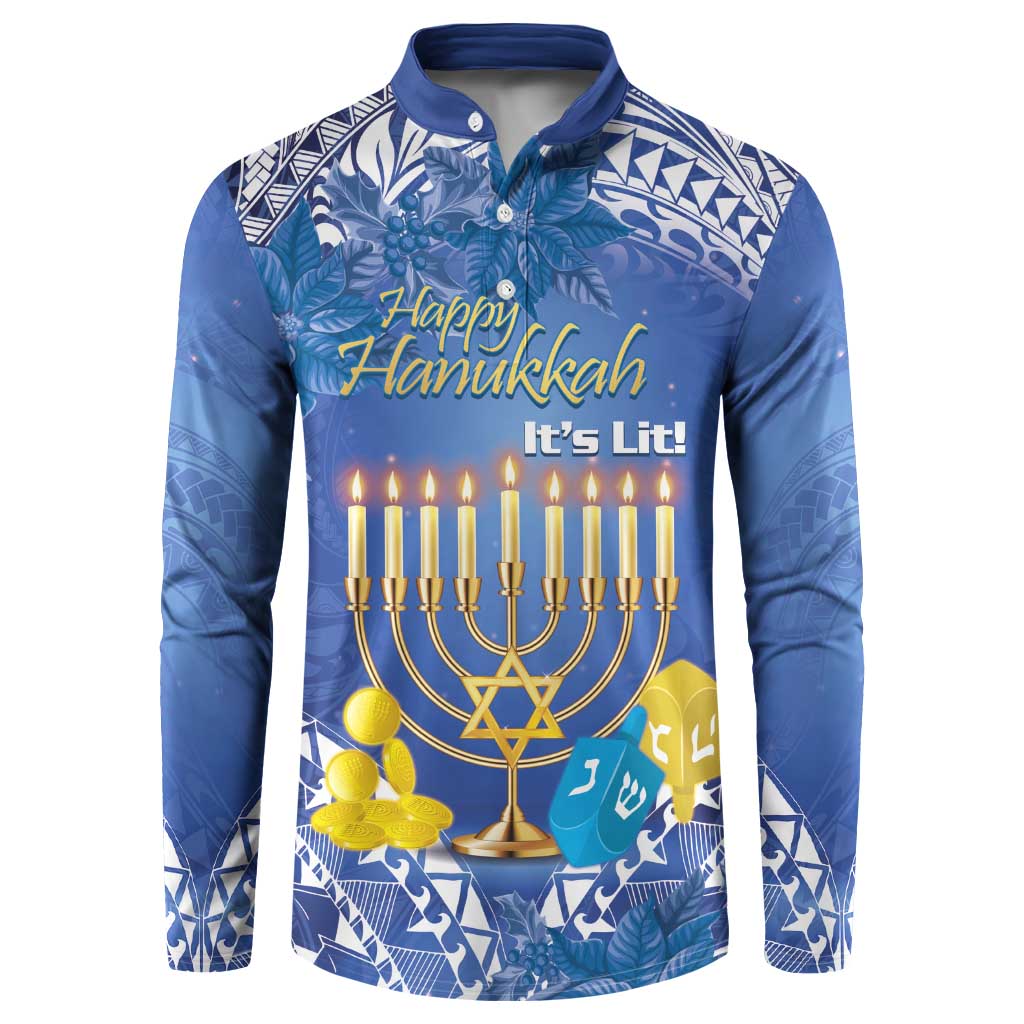Personalised Hanukkah Jewish Festival Button Sweatshirt It's Lit - Polynesian Pattern