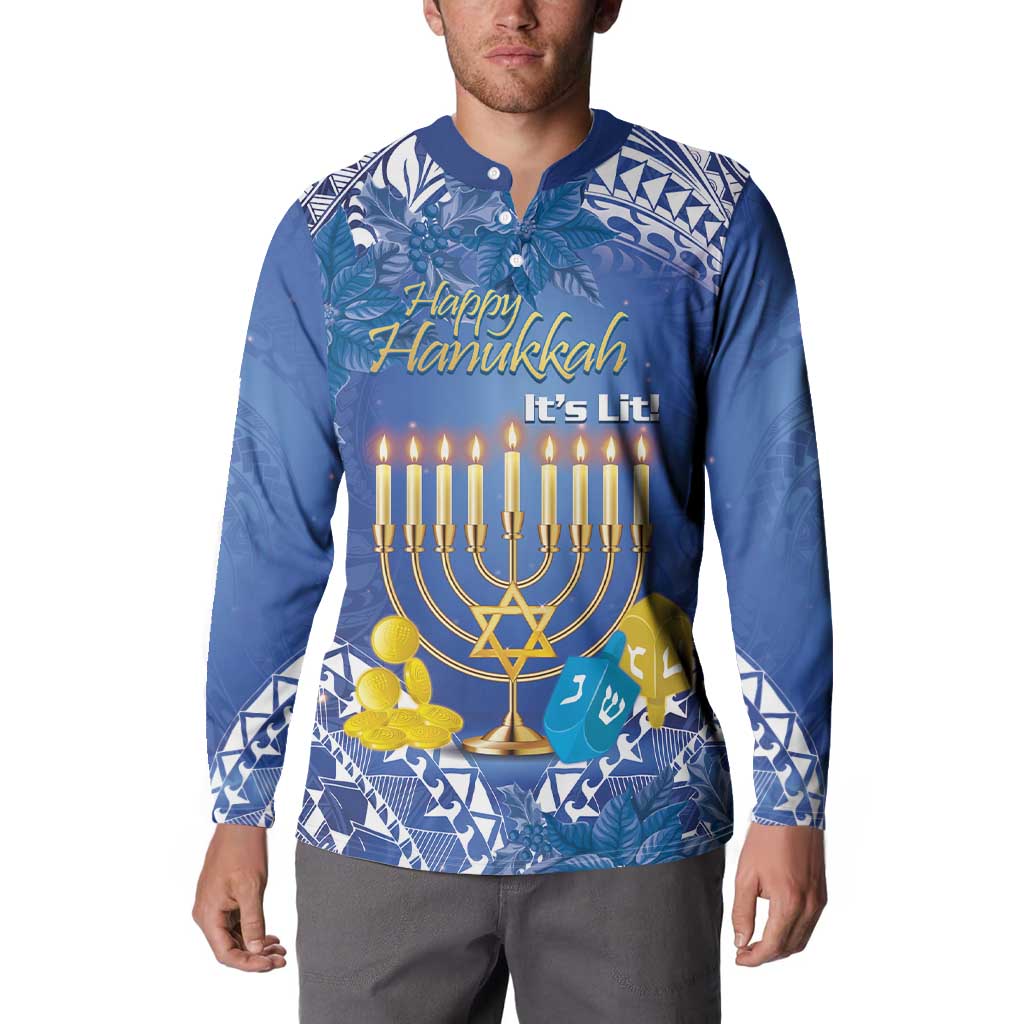 Personalised Hanukkah Jewish Festival Button Sweatshirt It's Lit - Polynesian Pattern