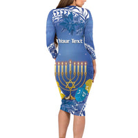 Personalised Hanukkah Jewish Festival Family Matching Long Sleeve Bodycon Dress and Hawaiian Shirt It's Lit - Polynesian Pattern