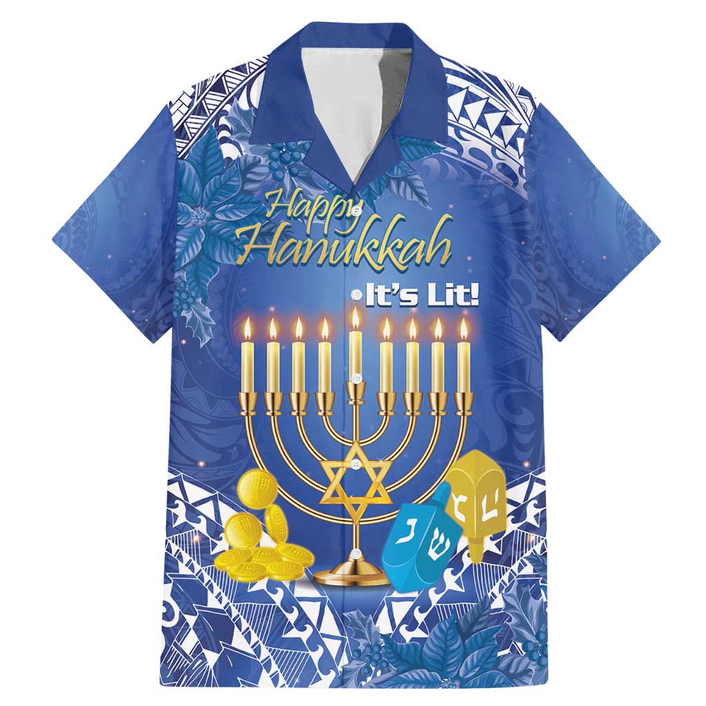 Personalised Hanukkah Jewish Festival Family Matching Mermaid Dress and Hawaiian Shirt It's Lit - Polynesian Pattern