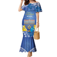 Personalised Hanukkah Jewish Festival Family Matching Mermaid Dress and Hawaiian Shirt It's Lit - Polynesian Pattern