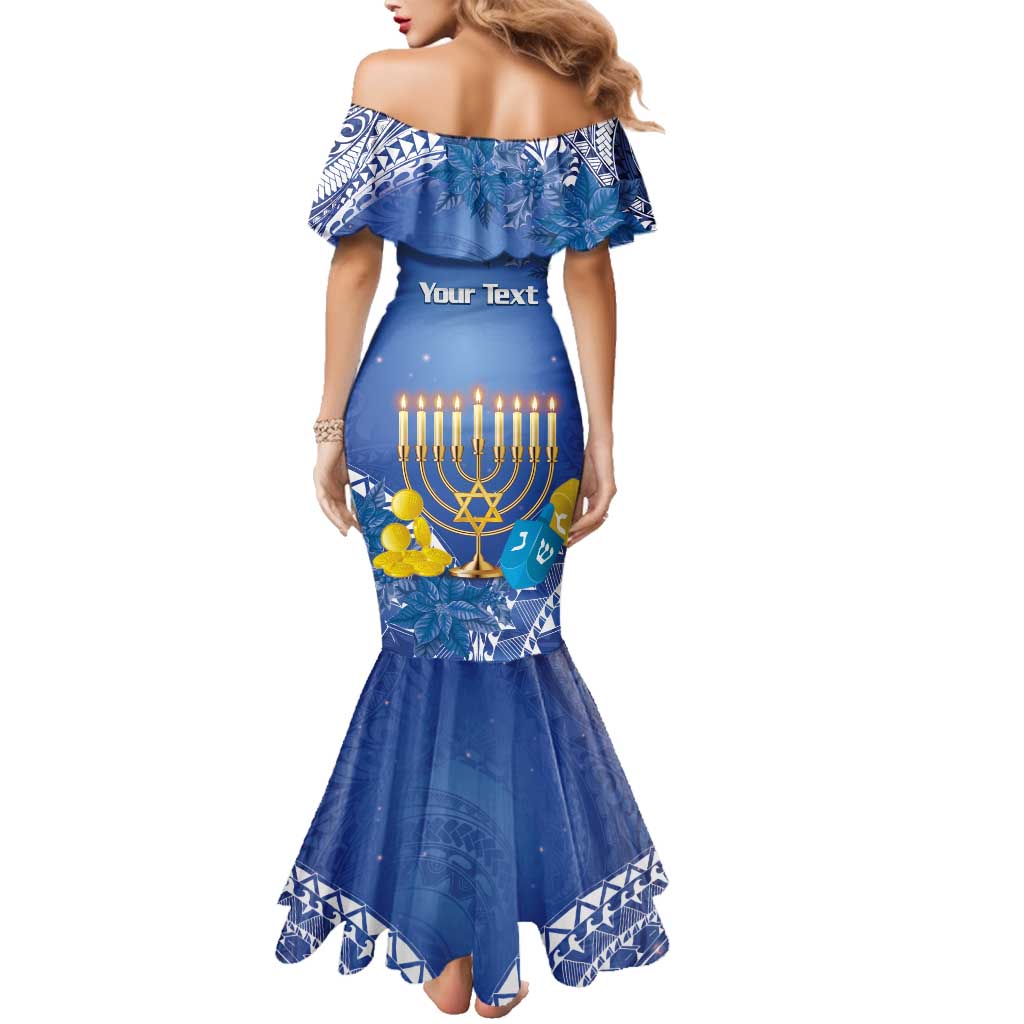 Personalised Hanukkah Jewish Festival Family Matching Mermaid Dress and Hawaiian Shirt It's Lit - Polynesian Pattern
