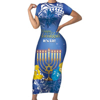 Personalised Hanukkah Jewish Festival Family Matching Short Sleeve Bodycon Dress and Hawaiian Shirt It's Lit - Polynesian Pattern