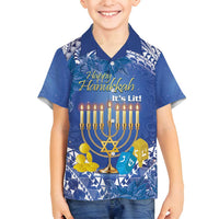 Personalised Hanukkah Jewish Festival Family Matching Summer Maxi Dress and Hawaiian Shirt It's Lit - Polynesian Pattern LT14 Son's Shirt Blue - Polynesian Pride