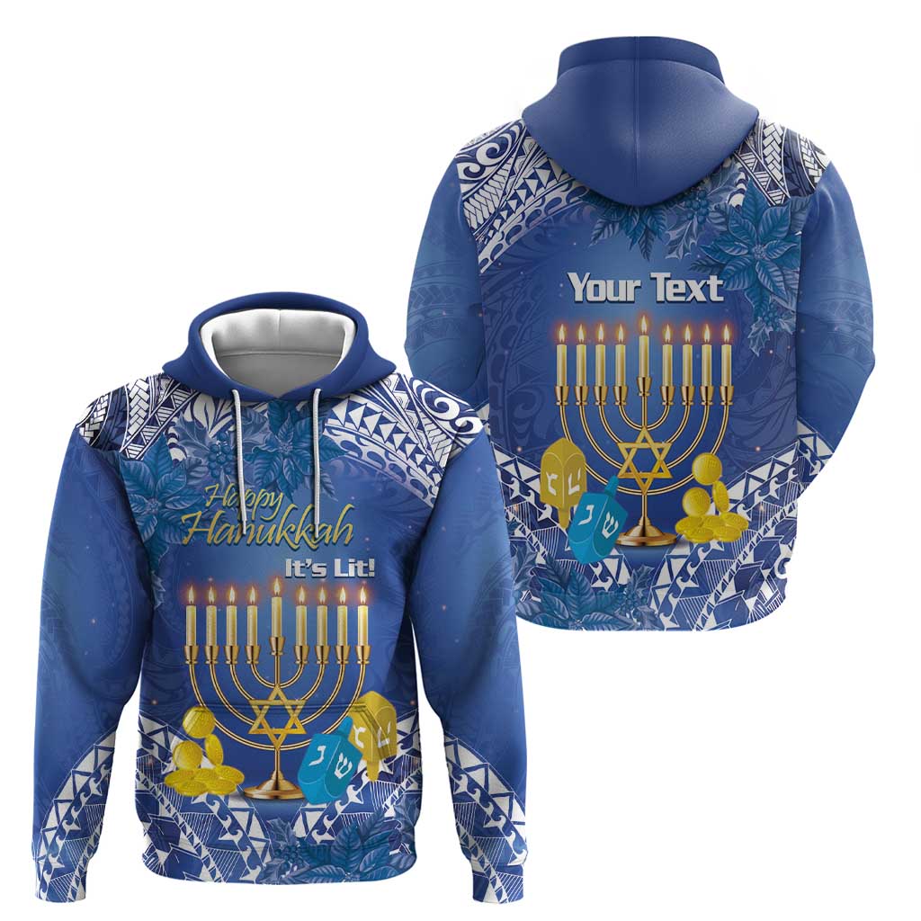 Personalised Hanukkah Jewish Festival Hoodie It's Lit - Polynesian Pattern