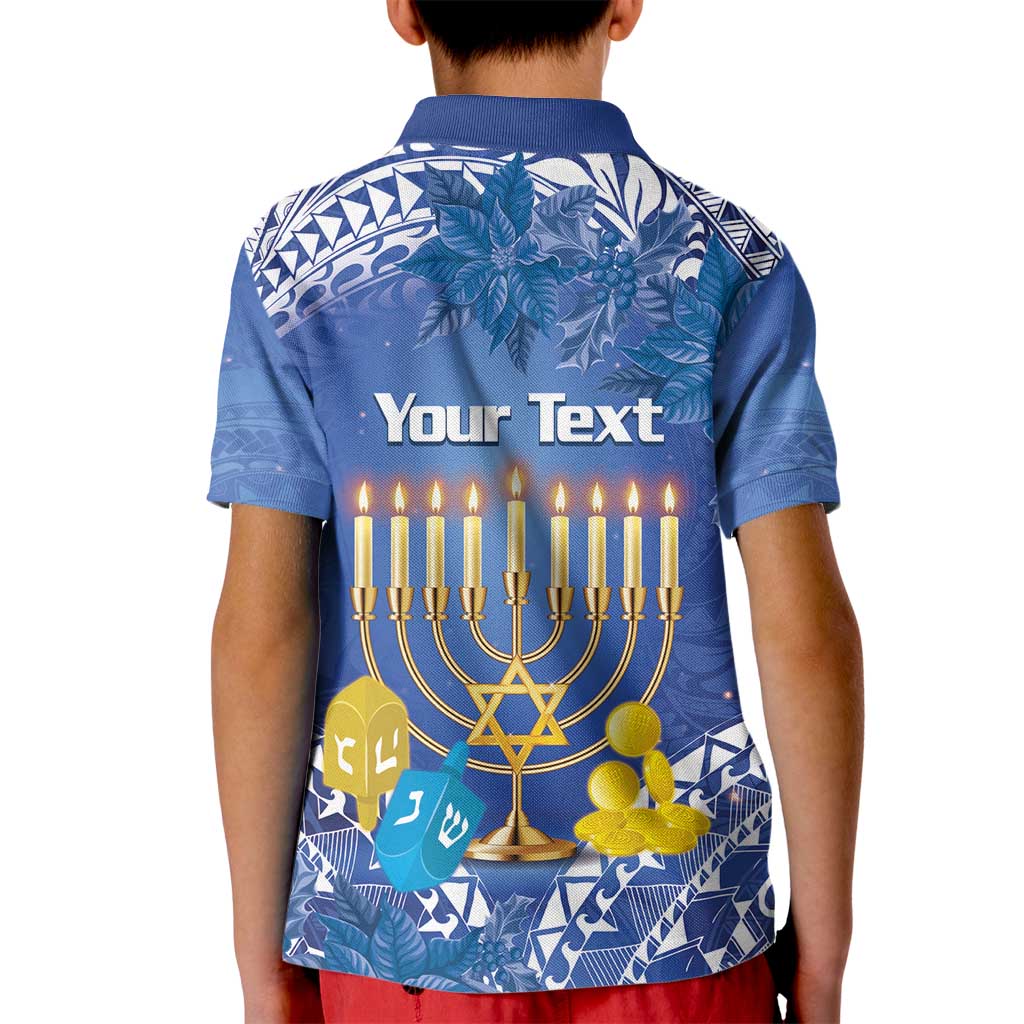 Personalised Hanukkah Jewish Festival Kid Polo Shirt It's Lit - Polynesian Pattern