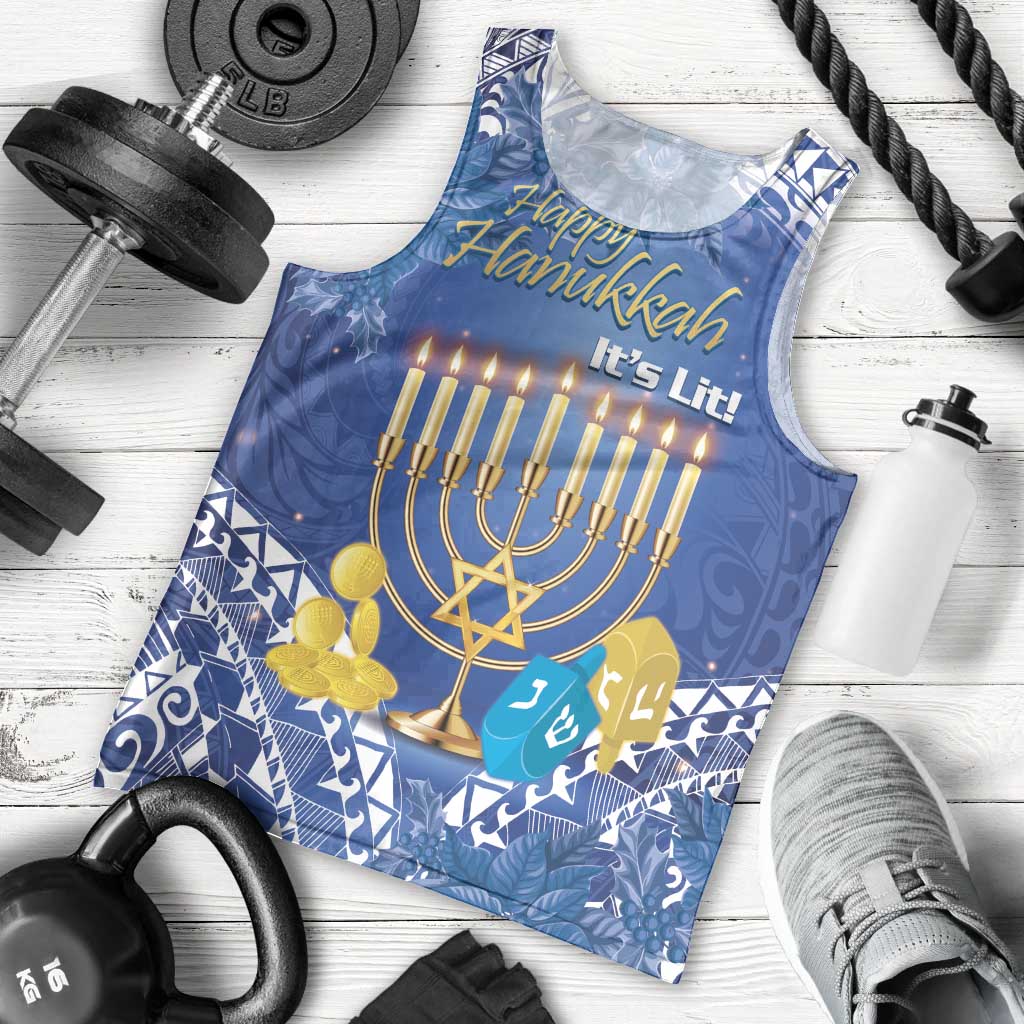 Personalised Hanukkah Jewish Festival Men Tank Top It's Lit - Polynesian Pattern