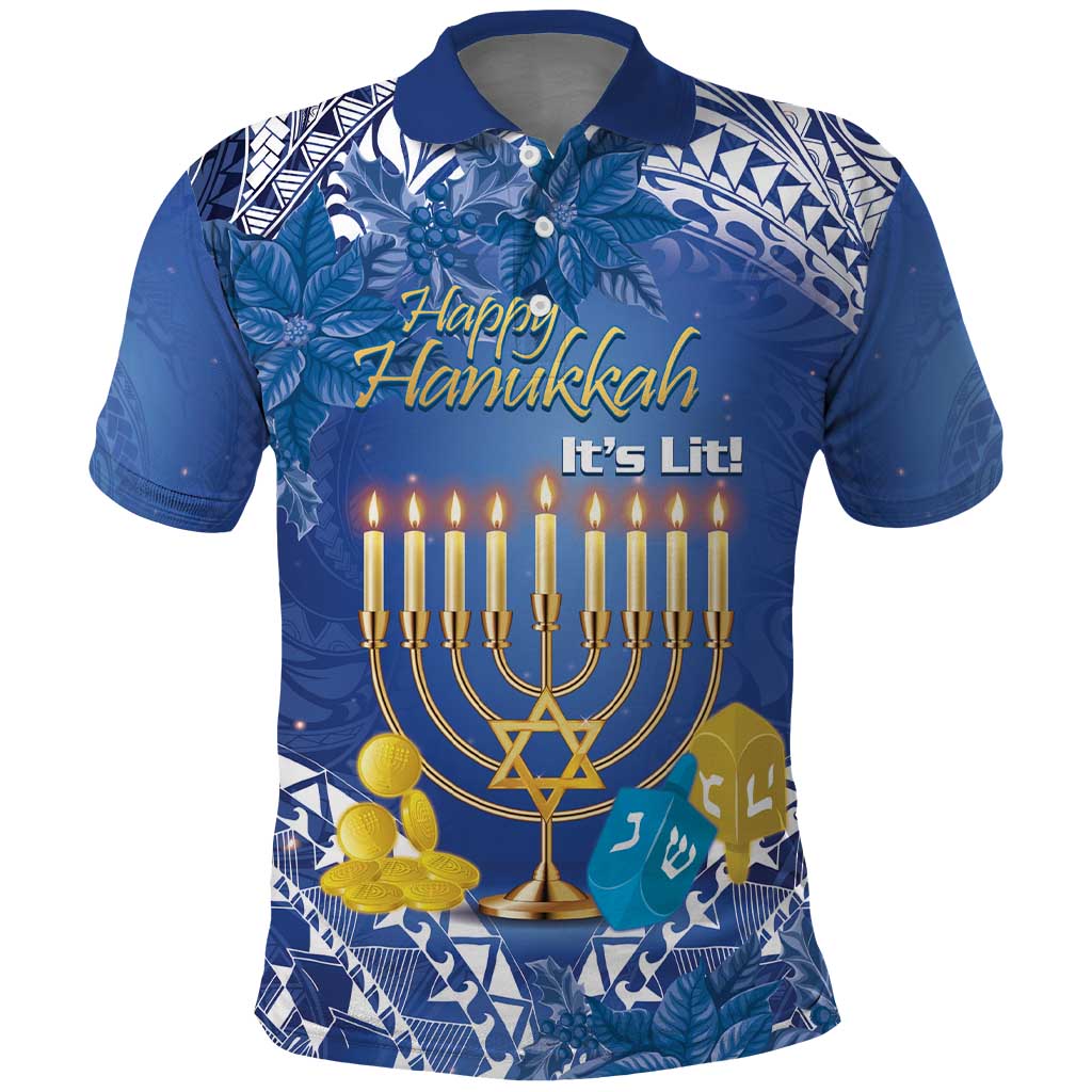 Personalised Hanukkah Jewish Festival Polo Shirt It's Lit - Polynesian Pattern LT14 Blue - Polynesian Pride